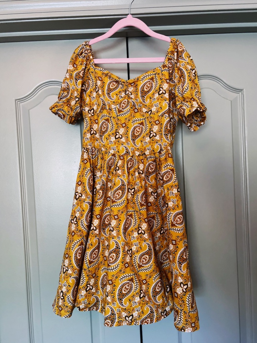 Janie and Jack Paisley Dress Size 8 Mustard Yellow Boho Puff Sleeve